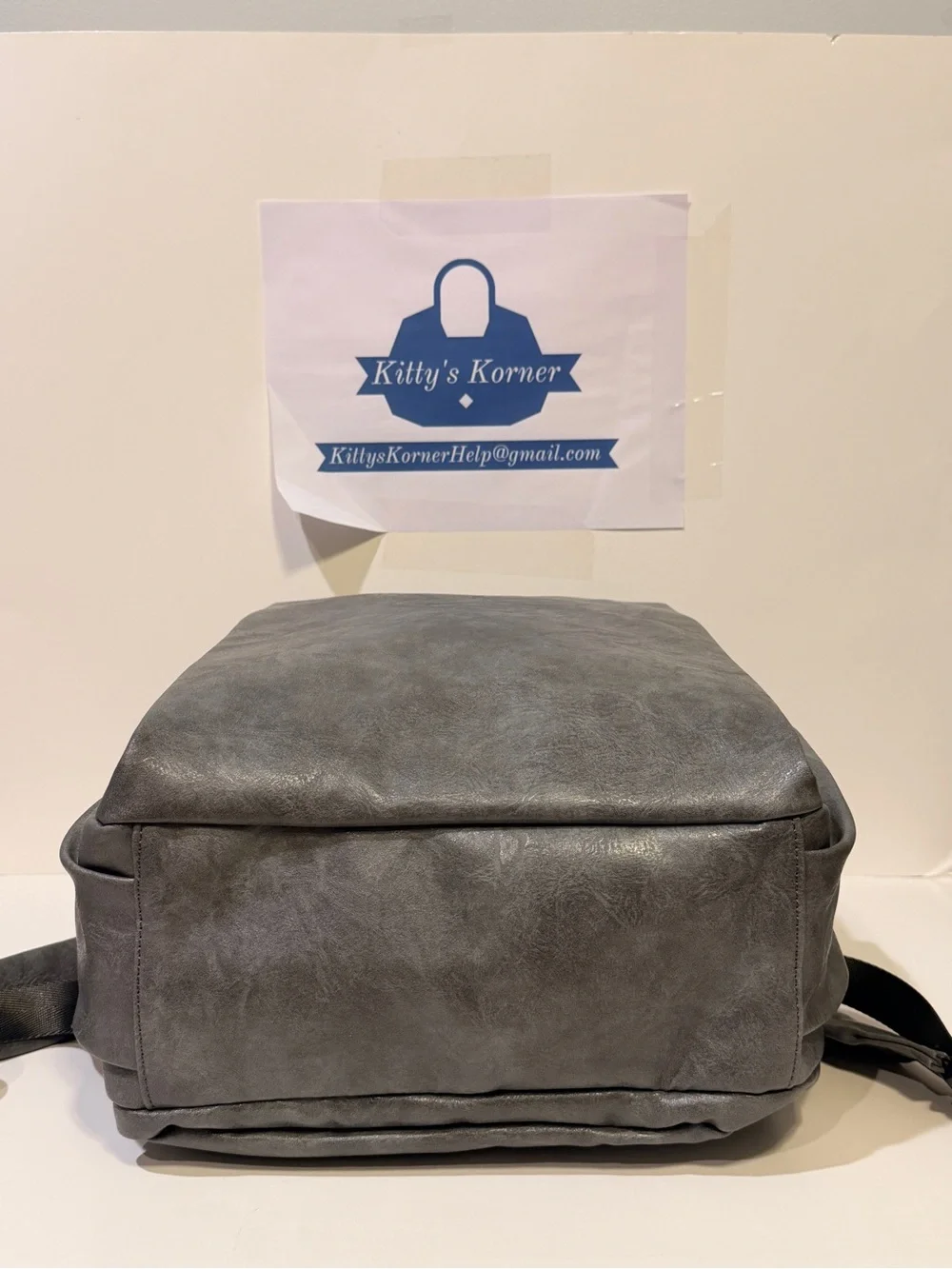 NWOT MyFriday Gray Faux/PU Leather Backpack with Striped Detachable Strap
